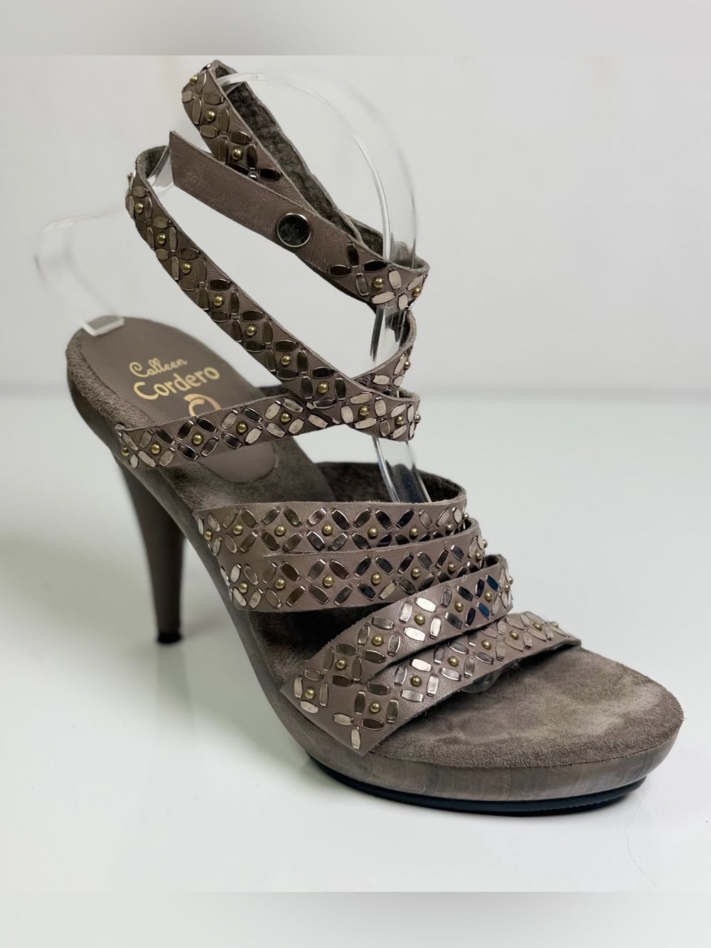 Calleen Cordero 8.5 Studded Leather Platform Heels Taupe Luxury Boho Gladiator
